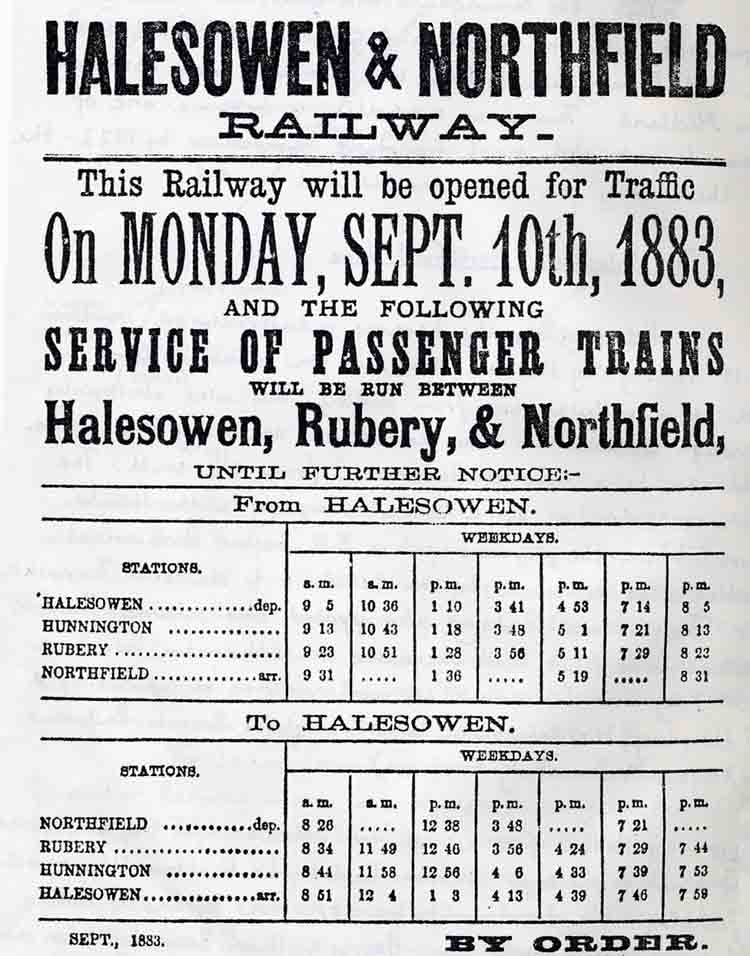 Halesowen Timetable 1883