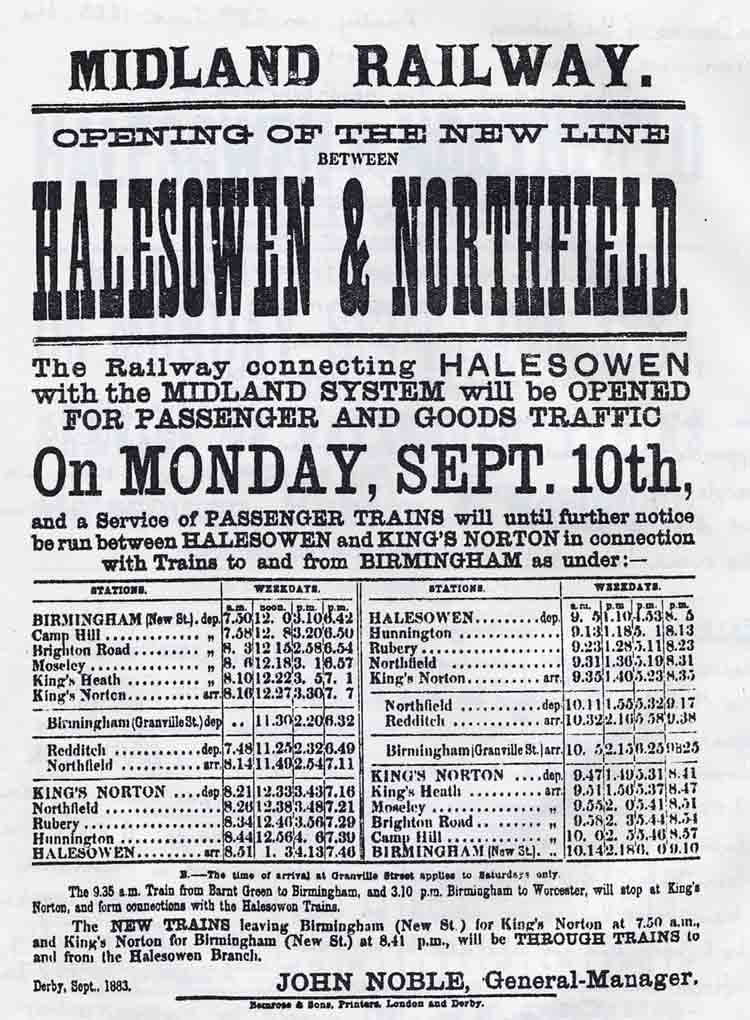Halesowen Timetable of 1883